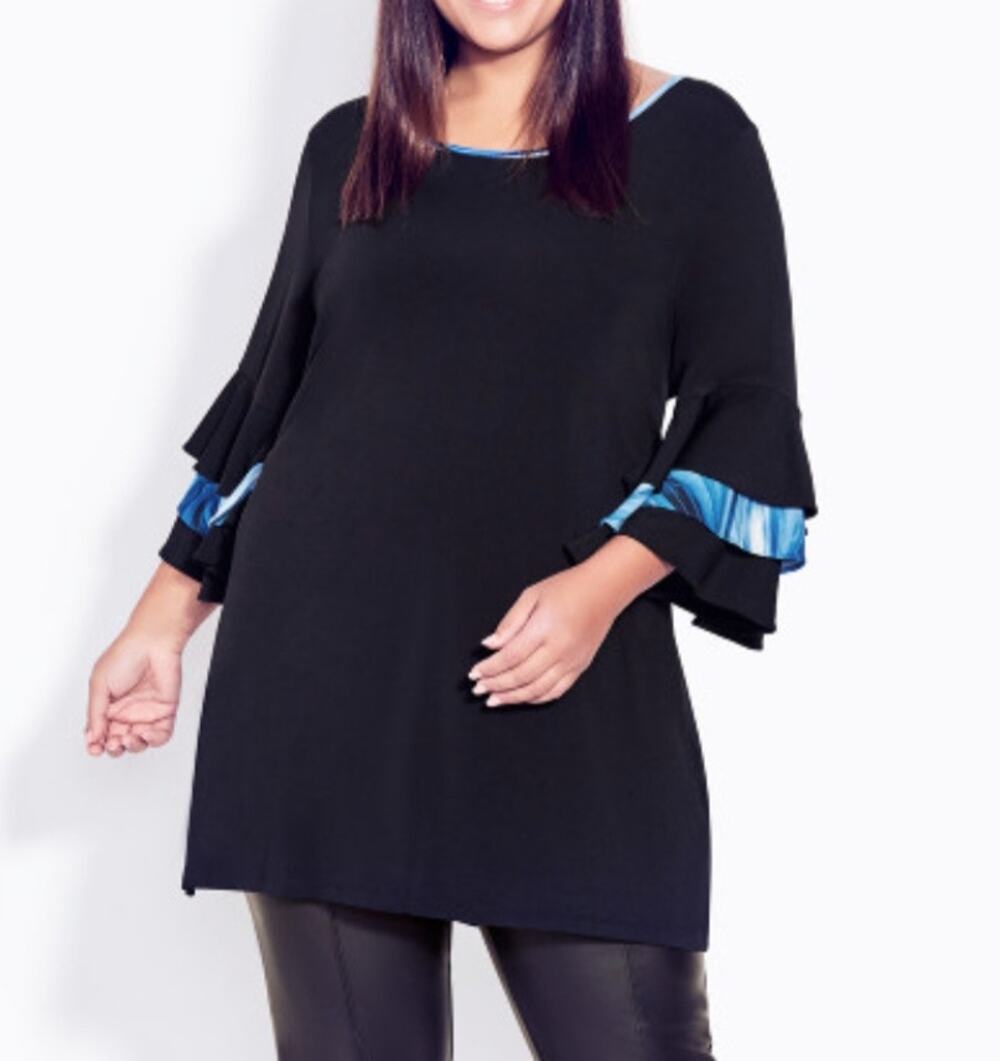 Avenue Studio Tunic Gabby Bell Sleeve in Black Women's Plus Size 22/24 New